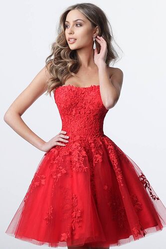 Jovani JVN1830 Short lace fit flare homecoming dress Tulle skirt Strapless Gown - 6 _ Navy